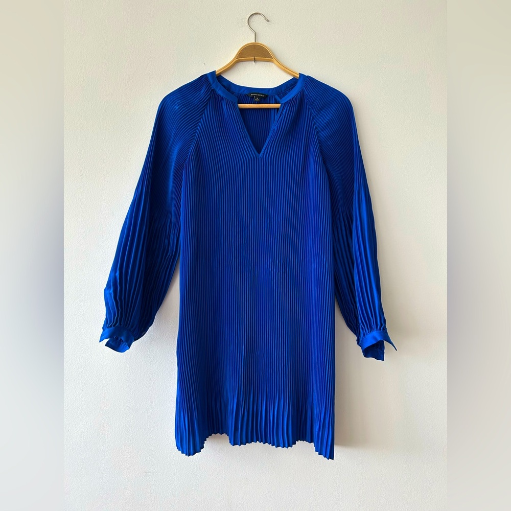 $150 EXC Banana Republic Blue Pleated Plisse Swing Dress Small 4